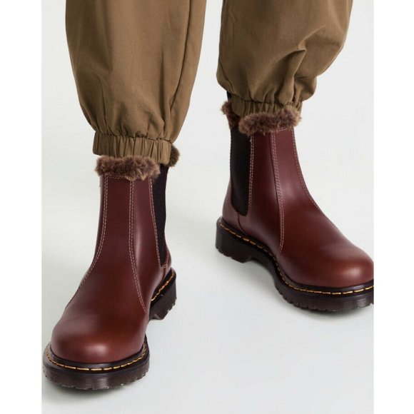Dr. Martens | Shoes | Dr Martens 2976 Leonore Faux Fur Chelsea Boot Red  Cherry Leather Us 8 Eu 39 | Poshmark